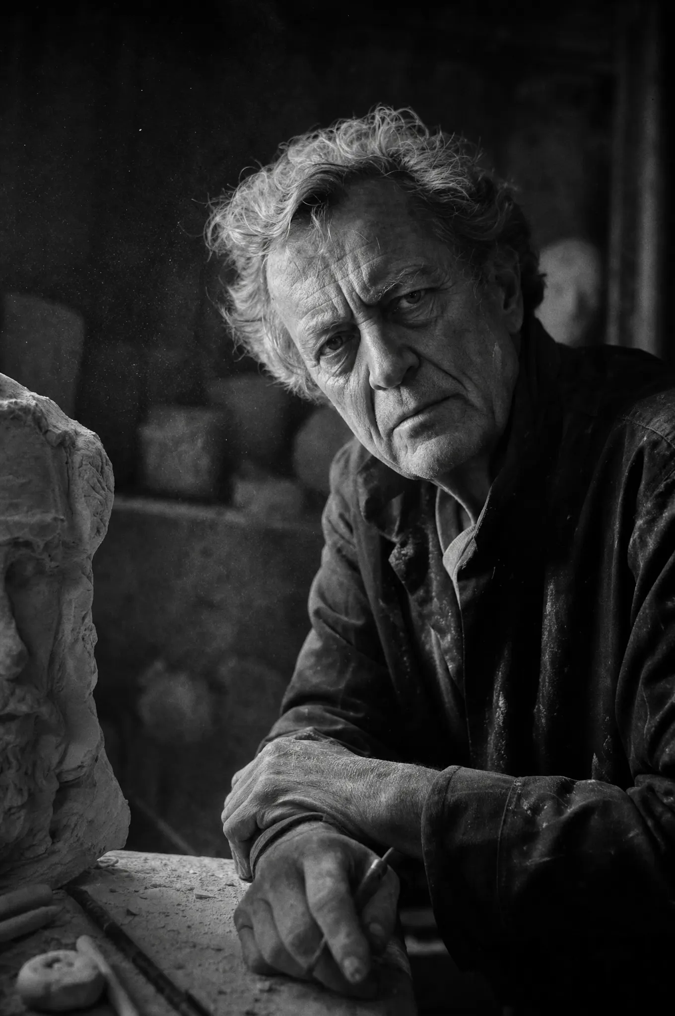 Sculptor in a studio, placeholder portrait